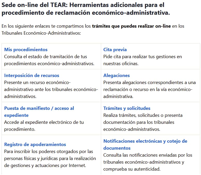 Sede on-line del TEAR en 2026.